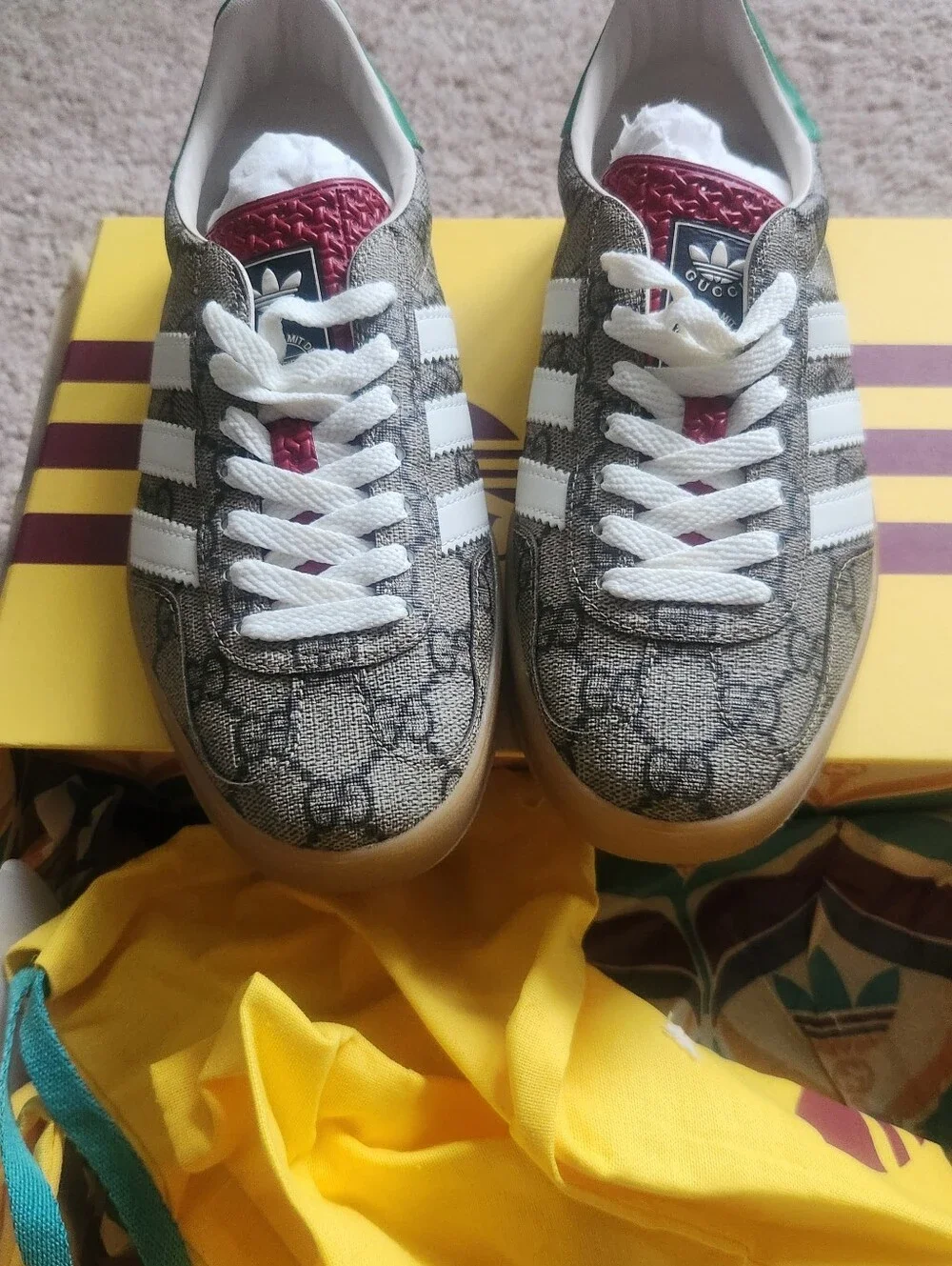Gucci X Adidas Women's Beige GG Canvas Sneakers With White Stripes Size 6